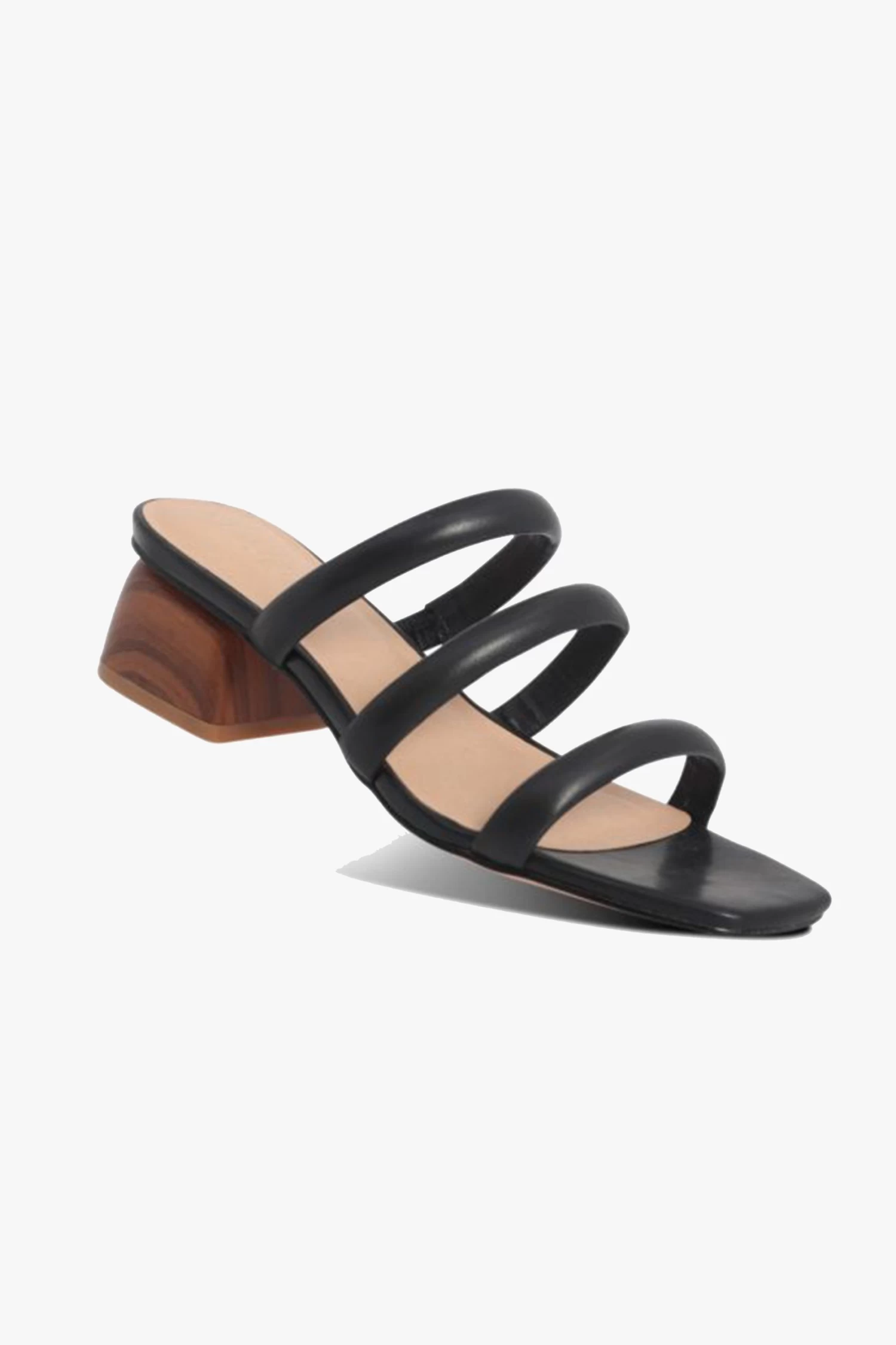 NUDE Juniper Black Square Toe Triple Strap Mid Heel Slide 4 NUDE Juniper Black Square Toe Triple Strap Mid Heel Slide - Image 2