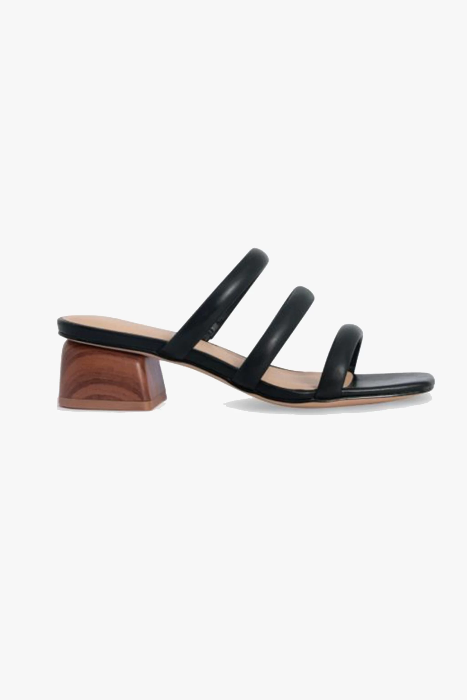 NUDE Juniper Black Square Toe Triple Strap Mid Heel Slide 3 NUDE Juniper Black Square Toe Triple Strap Mid Heel Slide