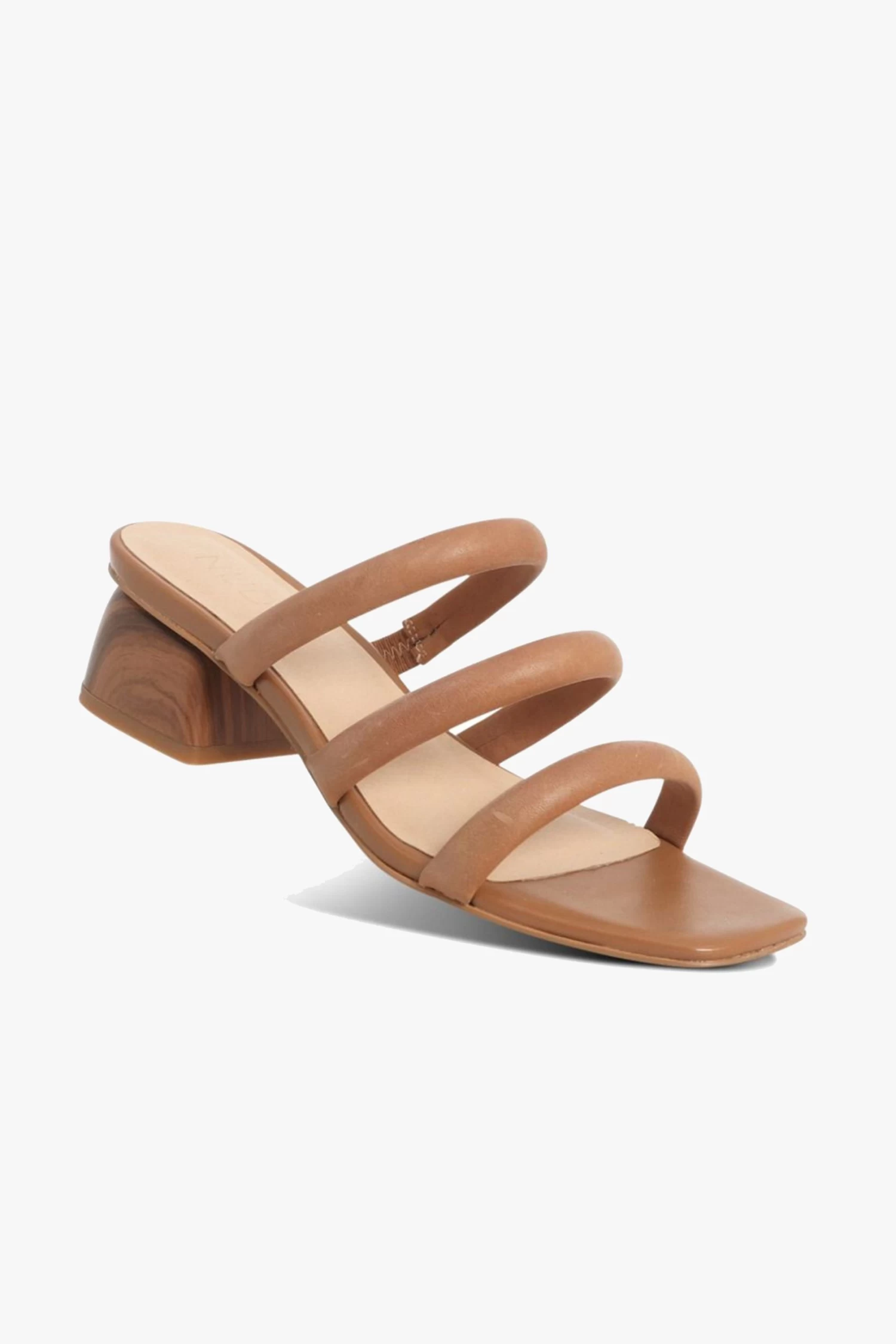 NUDE Juniper Tan Square Toe Triple Strap Mid Heel Slide 4 NUDE Juniper Tan Square Toe Triple Strap Mid Heel Slide - Image 2