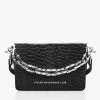 Little Trouble Matte Black Croc Shoulder Bag With Silver Chain Hardware 2 Little Trouble Matte Black Croc Shoulder Bag With Silver Chain Hardware -Fashion Clothing Store littletrouble4