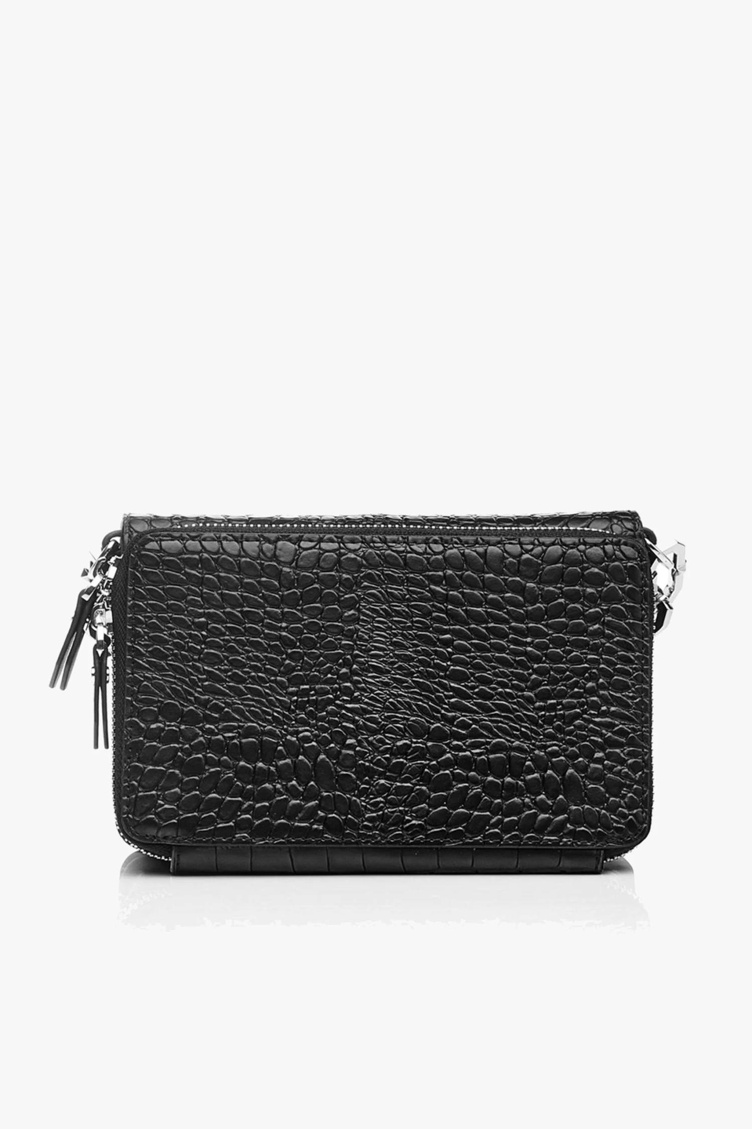 Little Trouble Matte Black Croc Shoulder Bag With Silver Chain Hardware 6 Little Trouble Matte Black Croc Shoulder Bag With Silver Chain Hardware - Image 4