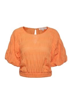 Matilda Tangerine Shirred Cotton Bubble SS Crop Top -Fashion Clothing Store matildaorange