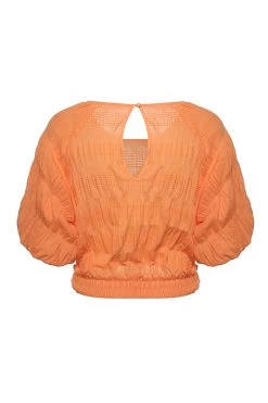 Matilda Tangerine Shirred Cotton Bubble SS Crop Top -Fashion Clothing Store matildaorange2