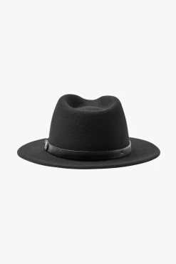 Brixton Messer Black Short Brim Black Band Packable Felt Fedora Hat 7 Brixton Messer Black Short Brim Black Band Packable Felt Fedora Hat -Fashion Clothing Store messerblackhat3
