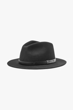 Brixton Messer Black Short Brim Black Band Packable Felt Fedora Hat