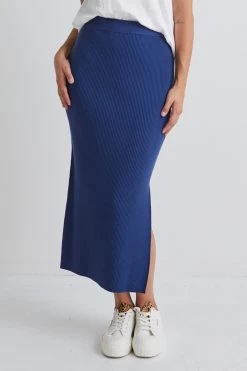 Possibility Indigo Blue Rib Knit Skirt