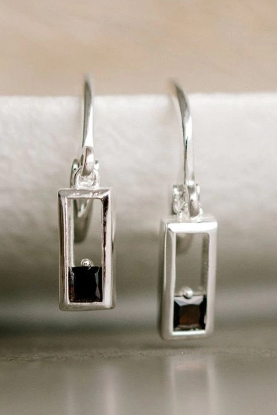 Realm Silver Square Sleeper Earring With Black Garnet 3 Realm Silver Square Sleeper Earring With Black Garnet