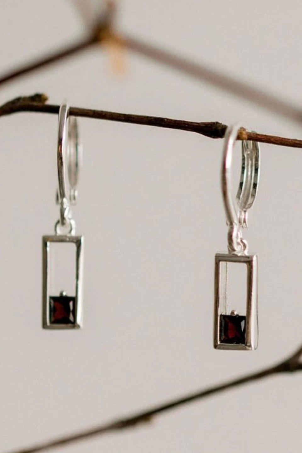 Realm Silver Square Sleeper Earring With Black Garnet 4 Realm Silver Square Sleeper Earring With Black Garnet - Image 2