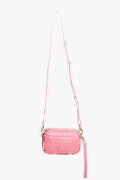 Small Times Hot Pink Croc Gold Hardware Leather Bag