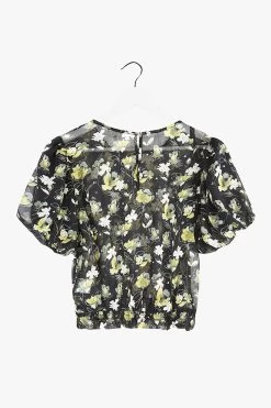 Sofia Black Floral Bubble SS Shirred Hem Top -Fashion Clothing Store sofiablackfloral