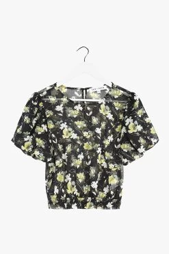 Sofia Black Floral Bubble SS Shirred Hem Top -Fashion Clothing Store sofiablackfloral2
