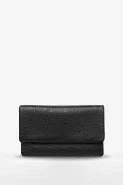 Audrey Foldover Black Pebble Leather Wallet
