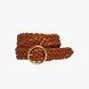 Catrina Brown Braided Leather With Gold Circle Buckle Belt -Fashion Clothing Store tanbraidbelt