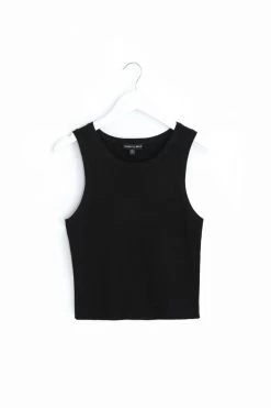Uptown Black Rib Knit Cut Away Crop Tank -Fashion Clothing Store uptownribknittopblack1 1