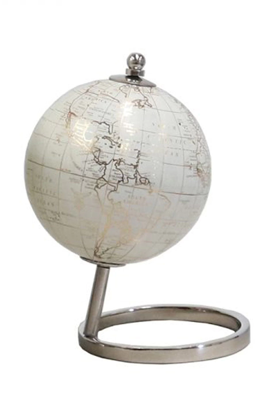 White World Globe On Silver Stand 13cm 3 White World Globe On Silver Stand 13cm